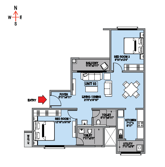Iris 2 BHK floor plan