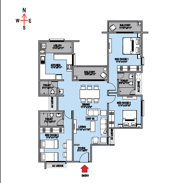 Iris 3 BHK floor plan